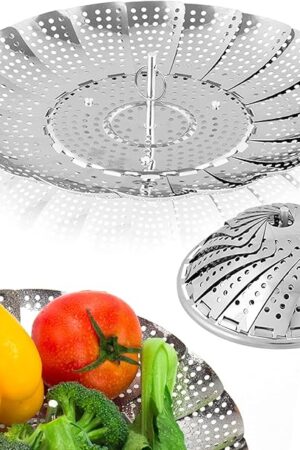 Vegetable Steamer Basket, Premium Stainless Steel Veggie Steamer Basket - Folding Expandable Steamers to Fits Various Size Pot Small by SAYFINE (5.5" to 9.2")