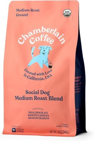 Chamberlain Coffee Social Dog Blend, Full Bodied Organic Coffee with Complex yet Smooth Notes of Milk Chocolate, Roasted Peanuts, Brown Sugar, Graham Cracker, Fresh Ground 12oz
