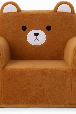 Cute Animal Toddler Foam Chair, Soft Faux Rabbit Fur, Removable Washable Cover, Kids Reading, Watching TV, or Relaxing, for Playroom, Bedroom, Living Room, 1-3 Years Old, Bear