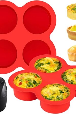 2 Pack Air Fryer Egg Bite Molds, 4-Cup Mini Round Muffin Pans Silicone Baking Molds for for Oven, Air Fryer and Pot