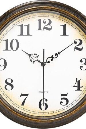 Wall Clock Battery Operated Silent Non-Ticking Vintage Wall Clocks for Kitchen, School, Living Room (12Inch, Bronze)