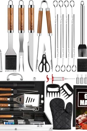 BBQ Grill Accessories Set, 38Pcs Stainless Steel Grill Tools Grilling Accessories with Aluminum Case, Thermometer, Grill Mats for Camping/Backyard Barbecue, Grill Set for Men Women