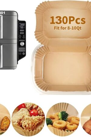130PCs Air Fryer Liners Disposable for Ninja SL401/SL451, Rectangle Baking Parchment Paper Ninja DoubleStack XL Air Fryer Inserts Accessories, Food-Grade Paper Liners for Ninja DZ201/DZ401/DZ550