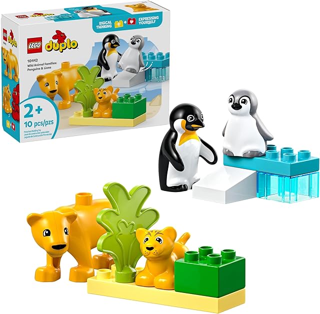 The LEGO DUPLO Town Wild Animal Families Penguins & Lions Building Toy Playset - Preschool Learning & Educational Animal Toy for Toddlers, Boys and Girls, Ages 2+ - Baby Gift Ideas - 10442