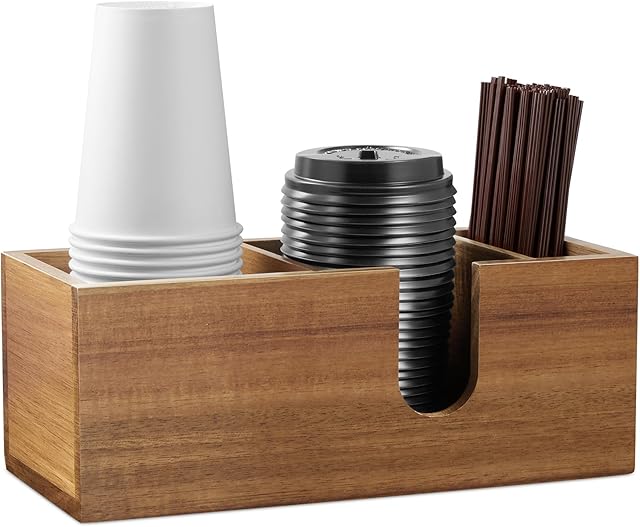 ALELION Acacia Wood Cup Holder Station Organizer Coffee Bar Accessories
