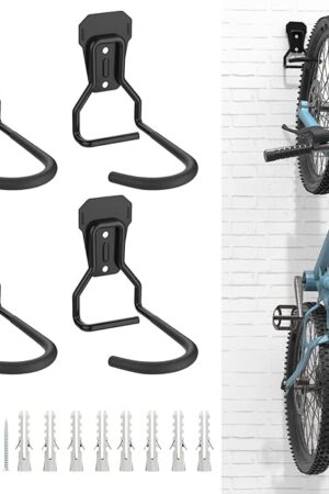 Bike Wall Mount with Fixed Hook, [4 Pack] Heavy Duty Bike Storage Rack, Bike Rack Vertical Stand for Garage - Easily Hang/Detach - with Screws Iron Bike Hanger Brackets