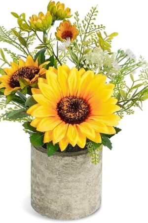 COCOBOO Sunflower Artificial Flowers Pot, Sunflower Decor, Yellow Fake Flower in Pots, for Home Bathroom Kitchen