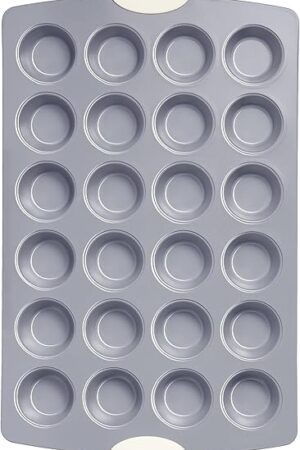 BRONYPRO Ceramic Mini Muffin Pan, 24-Cup Nonstick Aluminized Steel Cupcake Pans, Healthy Non-Toxic Ceramic Coating Mini Muffin Tin, 1Pack Cup Cake Pans for Baking Cream