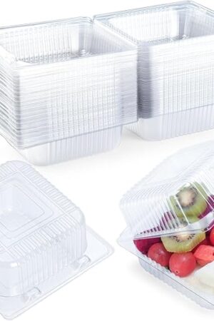 50 Count Clear Plastic Containers with Lids for Food, Thickened Disposable Sandwich Containers Clamshell Boxes for Cake Slice, Dessert, Hamburger, Salad, Pastry, Fruits, Takeout Tray, Snack