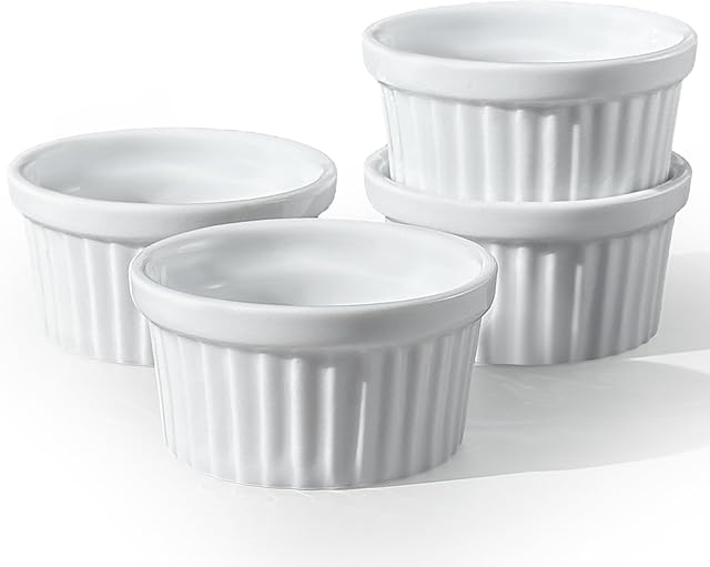 Cinf Mini Dipping Ramekin 1.5 oz Set of 4,Pudding Cup Baking Cup Bowls Dishes, Souffle Cups Dishes, Dipping Sauce,(For Sauces, Not Desserts), Oven, Microwave, Freezer and Dishwasher