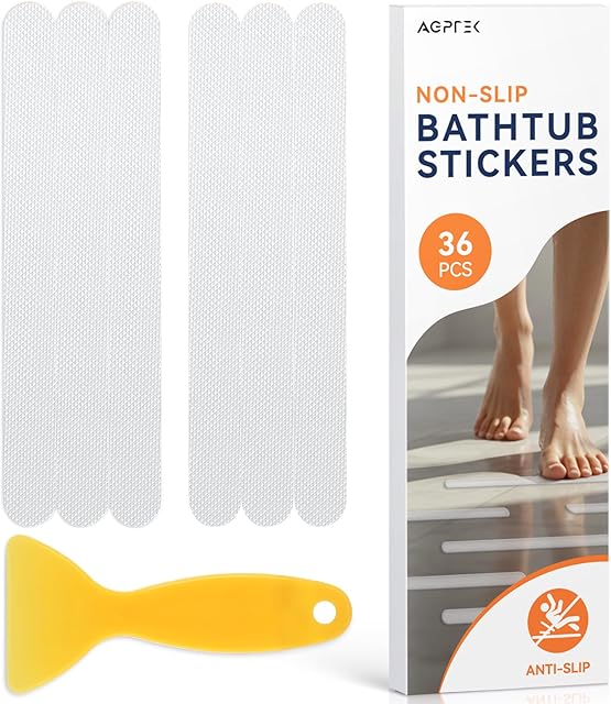 AGPTEK 36PCS Bathtub Non Slip Stickers, Anti-Slip Shower Strips with Strong Adhesive for Bath Tub Shower Bathroom Edge of Swimming Pool Stairs Ladders Boats, Clear