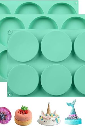 4Inch Round Silicone Mold for Baking, 3Pcs Large Silicone Muffin Top Pan Non-Stick, 6-Cavity Baking Mold for Breakfast Sandwiches Hamburger Egg Whoopie Pie