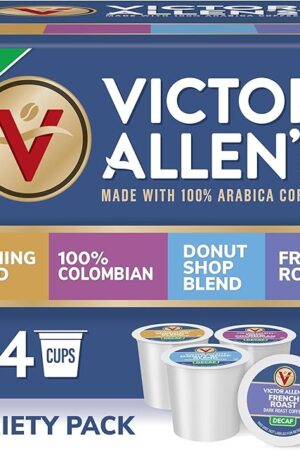 Victor Allen's Coffee Decaf Coffee Variety Pack (Decaf Donut Shop Blend, Morning Blend, French Roast, 100% Colombian), 54 Count, Single Serve Coffee Pods for Keurig K-Cup Brewers