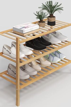 Z&L HOUSE 3-Tier Shoe Rack for Closet, Stackable Shoes Rack Organizer Free Standing Shoe Shelf for Entryway and Closet Hallway, Multifunctional Bamboo Rack in Different Combinations (3-Tier)