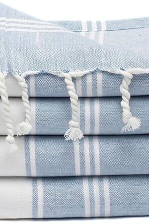 Cotton Turkish Beach Towel Towels Oversized 36"x72" Pool Absorbent Extra Large Quick Dry Sand Travel Towel (Sky Blue, 4 Pack)