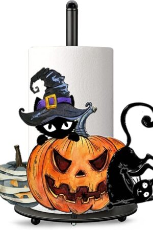 Bonsai Tree Halloween Kitchen Decor, Bathroom Decor, Halloween Decorations for Home Indoor, Black Cat Pumpkin Decorations Vintage Paper Towel Holder