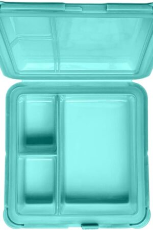 Big Bee, Little Bee - SoftShell Luncher Reusable Silicone Food Storage Container with Connected Clamshell Lid, Bento Style, Easy to Clean, Snaps Closed, Microwave, Freezer & Dishwasher Safe (Aqua)