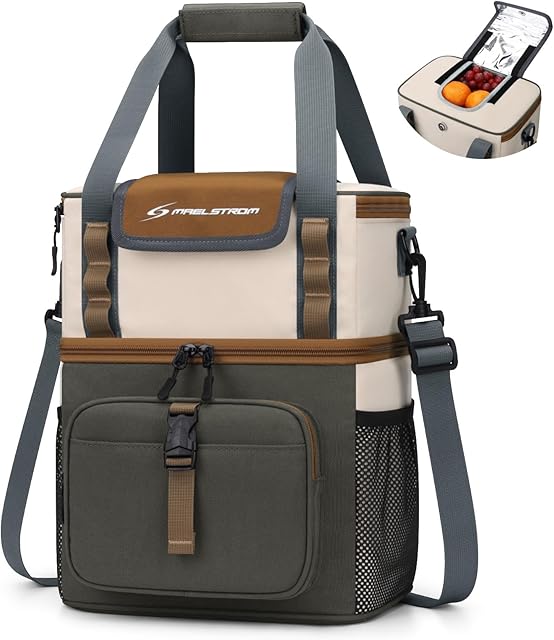 Maelstrom Lunch Box for Women,20L Insulated Lunch Bag Men,Leakproof Double Deck Cooler Bag,Lunch Tote Bag with Quick Access Flip-Top Lid