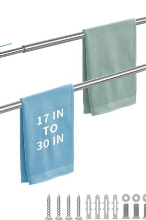 Adjustable Towel Bar & Rack for Bathroom - Stainless Steel Double Towel Holder, 17-30In