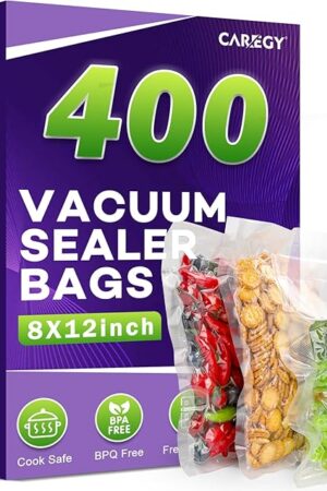 CAREGY Vacuum Sealer Bags 400 Quart 8" x 12" with BPA Free for Food Storage Meal Prep or Sous Vide