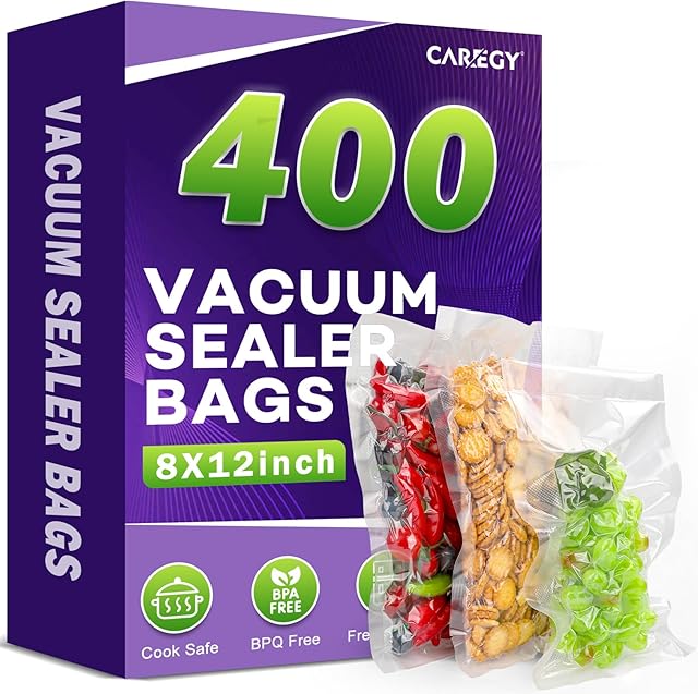 CAREGY Vacuum Sealer Bags 400 Quart 8" x 12" with BPA Free for Food Storage Meal Prep or Sous Vide
