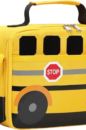 Bluboon Insulated Lunch Box for Kids Boys Girls School Lunch Bags Reusable Cooler Thermal Meal Tote for Picnic (Yellow School bus)