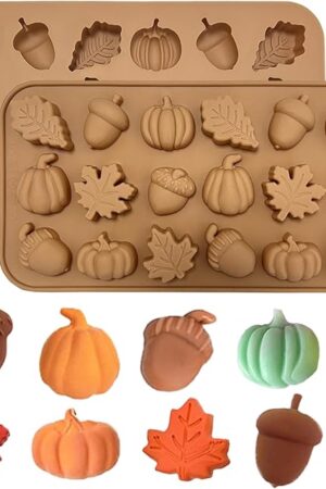 2Pcs Fall Silicone Molds Autumn Silicone Chocolate Molds, 18 Cavity Thanksgiving Candy Mold, Fall Chocolate Molds, Leafs Acorns Shape for Thanksgiving Halloween Autumn Harvest, Nude Color