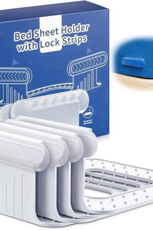 Bed Sheet Holder with Lock Strips, Open Corner Heavy Duty Bedsheet Clips with Enhanced Straps, No More Loose Sheets, Keep Sheets Firm and Tight, Easy Installation (Clear)