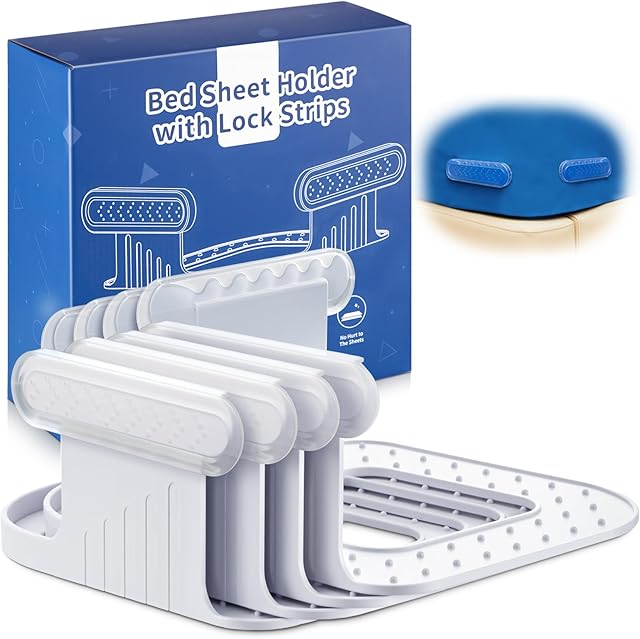 Bed Sheet Holder with Lock Strips, Open Corner Heavy Duty Bedsheet Clips with Enhanced Straps, No More Loose Sheets, Keep Sheets Firm and Tight, Easy Installation (Clear)