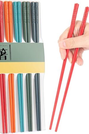 5 Pairs Dishwasher Safe Fiberglass Chopsticks Set,9.5 Inch Reusable Japanese Chinese Chopsticks , Non-Slip, Easy to Use (colorful ) (9.5 inch, colorful)