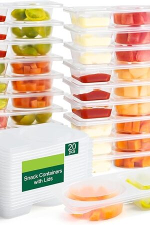 20 Sets Reusable Snack Containers with Lids, 2 Compartment Snack Pack Containers for Food Storage & Meal Prep, Travel Snacks, Leakproof, Split-Proof
