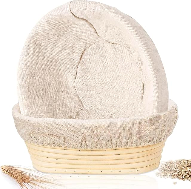 Sourdough Bread Baking Supplies, 2 Pack Banneton Bread Proofing Basket 10 inch Round & 10 inch Oval Proofing Bowls for Sourdough Bread with Liner Making Baking Fermentation Tools