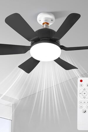 Black Socket Ceiling Fan Light 3 Color Six Blade