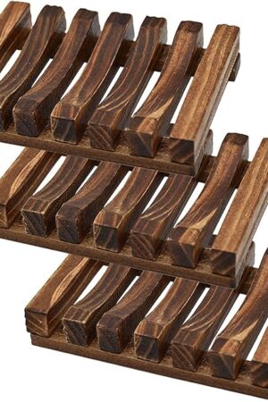 3 Pcs Natural Wooden Soap Dish Holder for Shower, Self Draining Soap Tray for Bathroom, Extend Soaps Life and Keep Dry