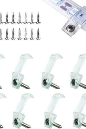 ATB- 100PACK Outdoor LED Strip Light Mounting Bracket Fixing Clips,One Side Clips with 102 Pieces Screws,Ideal for 10 mm and 12mm Width Silicone Tube IP67 Waterproof Strip, Clear