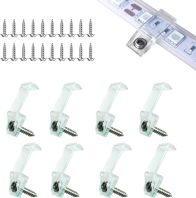 ATB- 100PACK Outdoor LED Strip Light Mounting Bracket Fixing Clips,One Side Clips with 102 Pieces Screws,Ideal for 10 mm and 12mm Width Silicone Tube IP67 Waterproof Strip, Clear