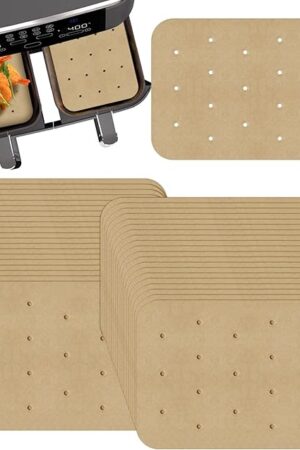 Air Fryer Parchment Paper Liners 200 Sheets - Disposable Liners Compatible With Ninja Foodi, Rectangle Perforated Baking Paper for 8 Quart 6-in-1 Dual Basket Accessories