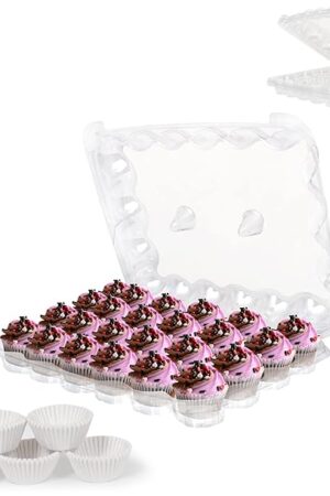 24 Compartment Mini Cupcake Containers, Set of 5 Disposable Plastic High Dome Lid Cupcake Boxes for Transporting Small Cupcakes with Tall Icing
