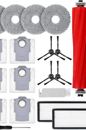 20Pcs Accessories Replacement Parts for Q Revo S, Qevo Pro, Qrevo MaxV [Not for Q Revo] Robot Vacuum, 2 Main Brush, 4 Mop Pads, 6 Dust Bag, 2 HEPA Filter, 4 Side Brushes, 1 Cleaning Tool