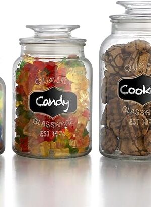 American Atelier Canister Set 3-Piece Glass Jars in 33oz, 44oz & 60oz Chic Retro w/ Airtight Lids, Chalkboard, for Cookies, Candy, Coffee, Flour, Sugar, Rice, Pasta, Cereal & More, Clear