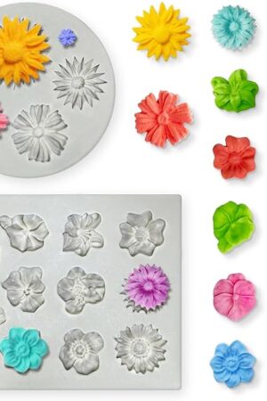 2 Pcs Flower Silicone Molds, Fondant Cake Flower Mold Silicone Polymer Clay Molds Daisy Rose Clay Mold for Cupcake DIY Crafts Cake Decoration