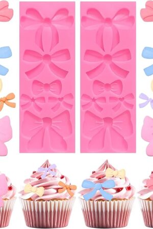 Bow Chocolate Mold, 2 Pcs Silicone Candy Molds, Small Bow Fondant Mold for DIY Cake Cupcakes Desserts Decorating of Birthday Wedding Party (Pink)