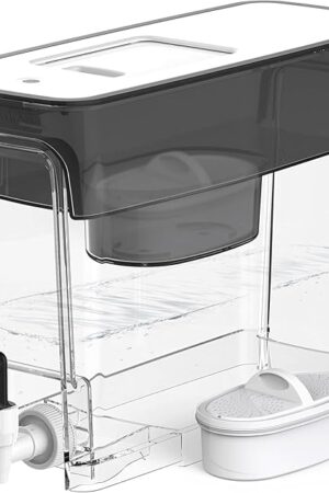 Waterdrop 35-Cup Slim Water Filter Dispenser, Large Capacity Water Filter Pitcher, 200-Gallon Long-Life, 5X Lifetime, Reduces Chlorine, PFOA/PFOS and More, BPA Free, Black (with 1 Filter)
