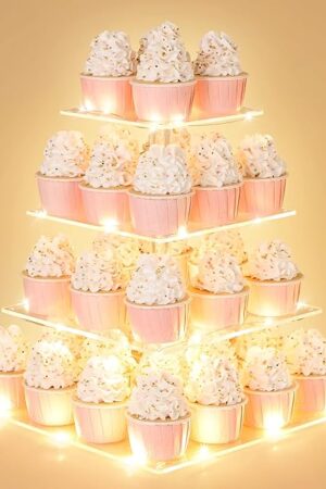 4 Tier Cupcake Stand with LED String Light, Acrylic Cupcake Display Stand, Square Cupcake Tower Holder, Cup Cake Stand for Birthday, Wedding, Baby Shower, Party