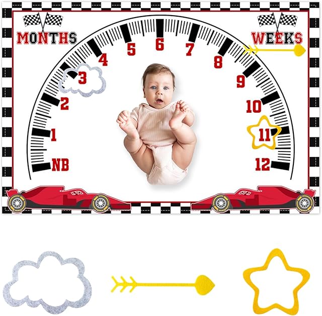 CSFOTO Racing Car Baby Monthly Milestone Blanket 60"x40"