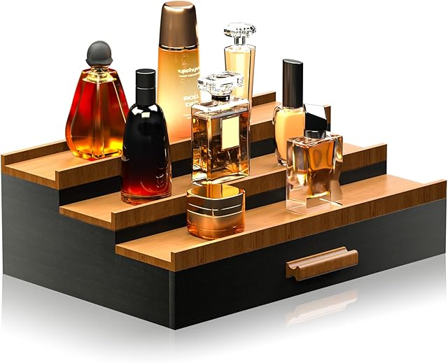 Sephyroth Cologne Organizer for Men 3 Tier of Cologne Display with Drawer Storage Perfume Oragnizer Display,Great Gift for Man(Black Walnut)