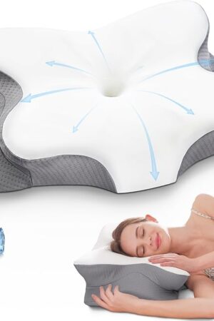 Cervical Pillow for Neck and Shoulder Pain Relief Contour Pillow Ergonomic Neck Support Pillow for Side Back Stomach Sleepers with Cooling Pillowcase, White&Grey
