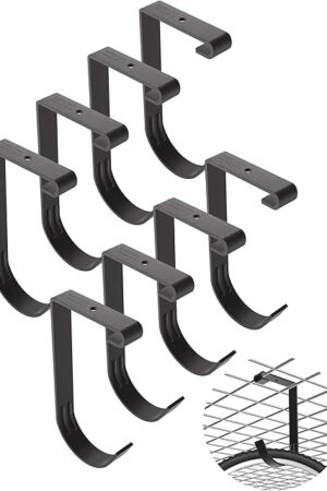 Bike Hooks for Garage Ceiling Mount Rack – Heavy Duty 4X8 Overhead Garage Storage Rack for Ceiling Hanging Bicycle Shelves, Add on Storage Flat Hooks Accessory and Wall Hanger (Flat Hook 8 Pack)