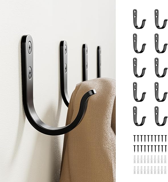 Black Metal Wall Hooks, 10 Pack