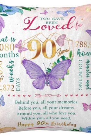 90th Birthday Gifts for Women, 90th Birthday Decorations for Women, Gift for 90 Year Old Woman, 90 Year Old Birthday Gift for Woman, 90 Party Favors Throw Pillow Covers 18 x 18 Inch